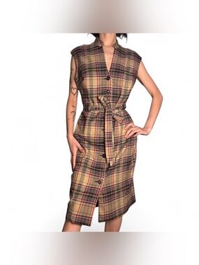 Plaid Button Down Midi Dress by New York & Company